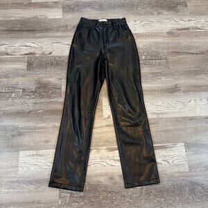 Abercrombie & Fitch Black Faux Leather 90s Straight Ultra High Rise Pants 4 Long